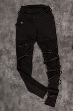 TRAPE Frayed with asymmetrical straps leggings [Black]