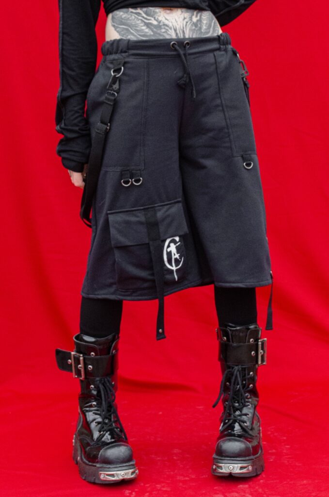 BLORN asymmetric cargo bermuda short unisex genderless zero waste pattern gothic cyberpunk YNHOIA design