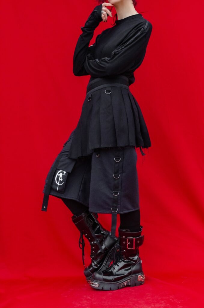 black unisex zero waste outfit by YNHOIA gothic cyberpunk style