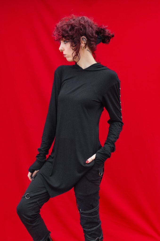 CROIKA black long sleeve hooded fitted top ninja cyberpunk gothic style