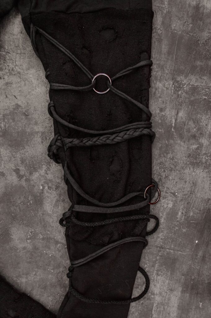 TRAPE gothic and cyberpunk distressed detail techwear leggings made by YNHOIA