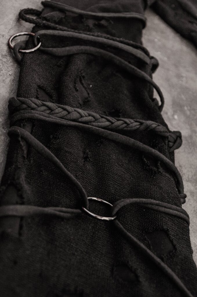 TRAPE gothic and cyberpunk distressed techwear leggings made by YNHOIA