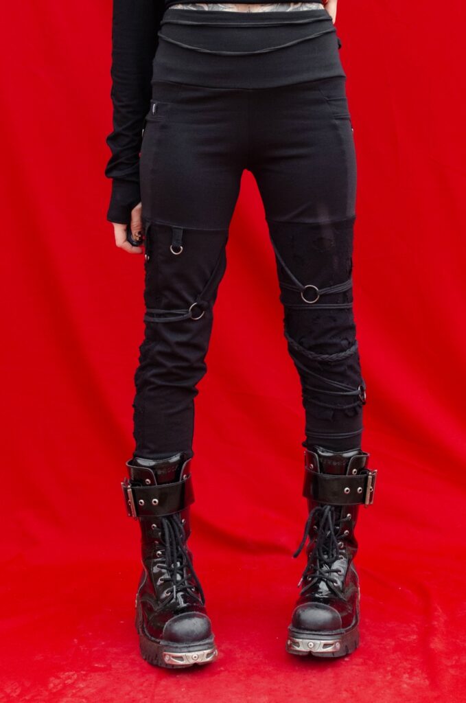 TRAPE gothic and cyberpunk distressed techwear leggings made by YNHOIA