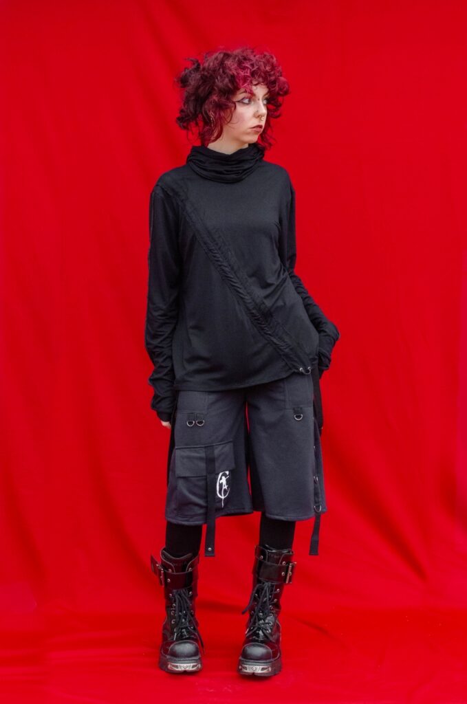 unisex zero waste slow fashion techwear black gothic outfit made by YNHOIA