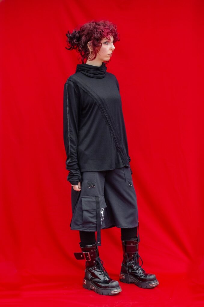 unisex zero waste slow fashion techwear black gothic outfit made by YNHOIA