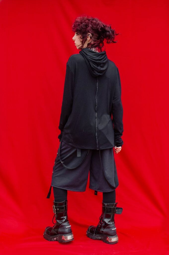 unisex zero waste slow fashion techwear black gothic outfit made by YNHOIA