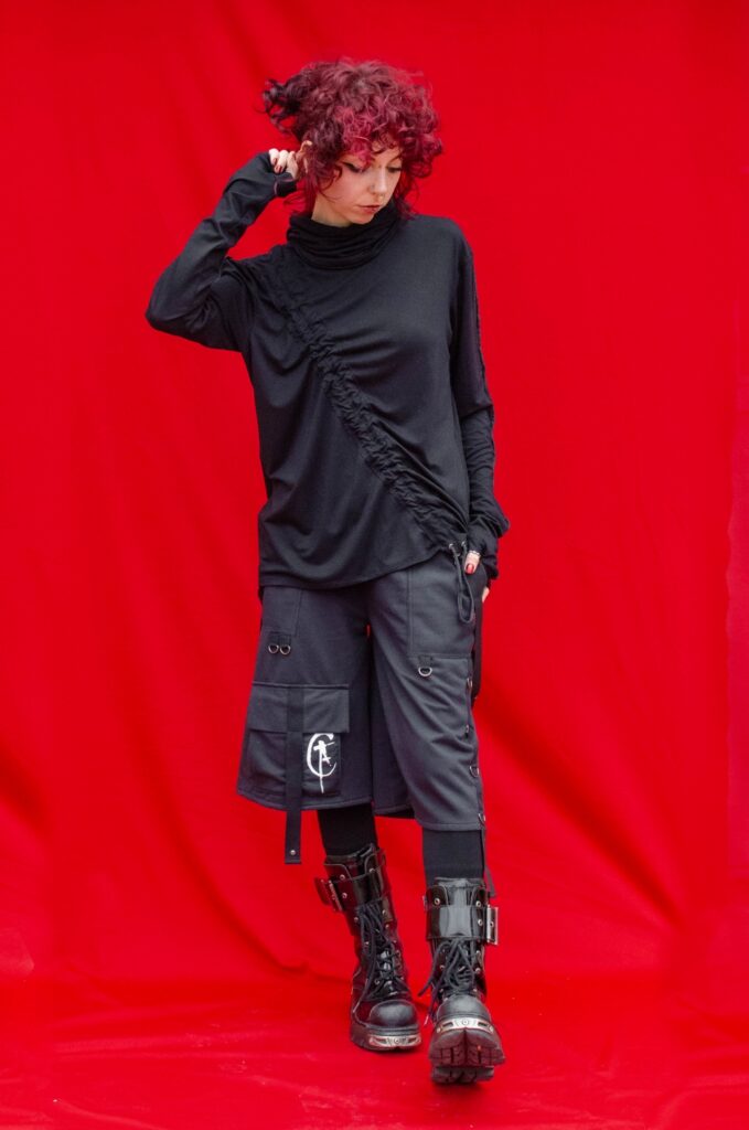 unisex zero waste slow fashion techwear black gothic outfit made by YNHOIA